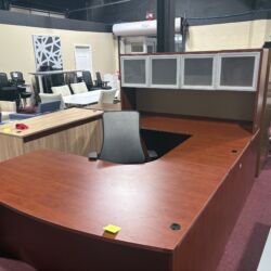 71" X 108" Cherry Laminate U Shape Desk With Hutch ($899)