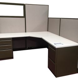 Cubicles: Brown Metal Files and Trim with Beige Colored Panels and Off White Tops
$500 per station
Price may vary on size and options
Check availability with your sales rep